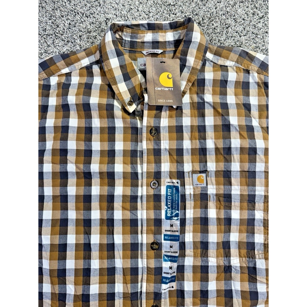 Carhartt Relaxed Fit Men's Medium Short Sleeve Brown Button Shirt NWT